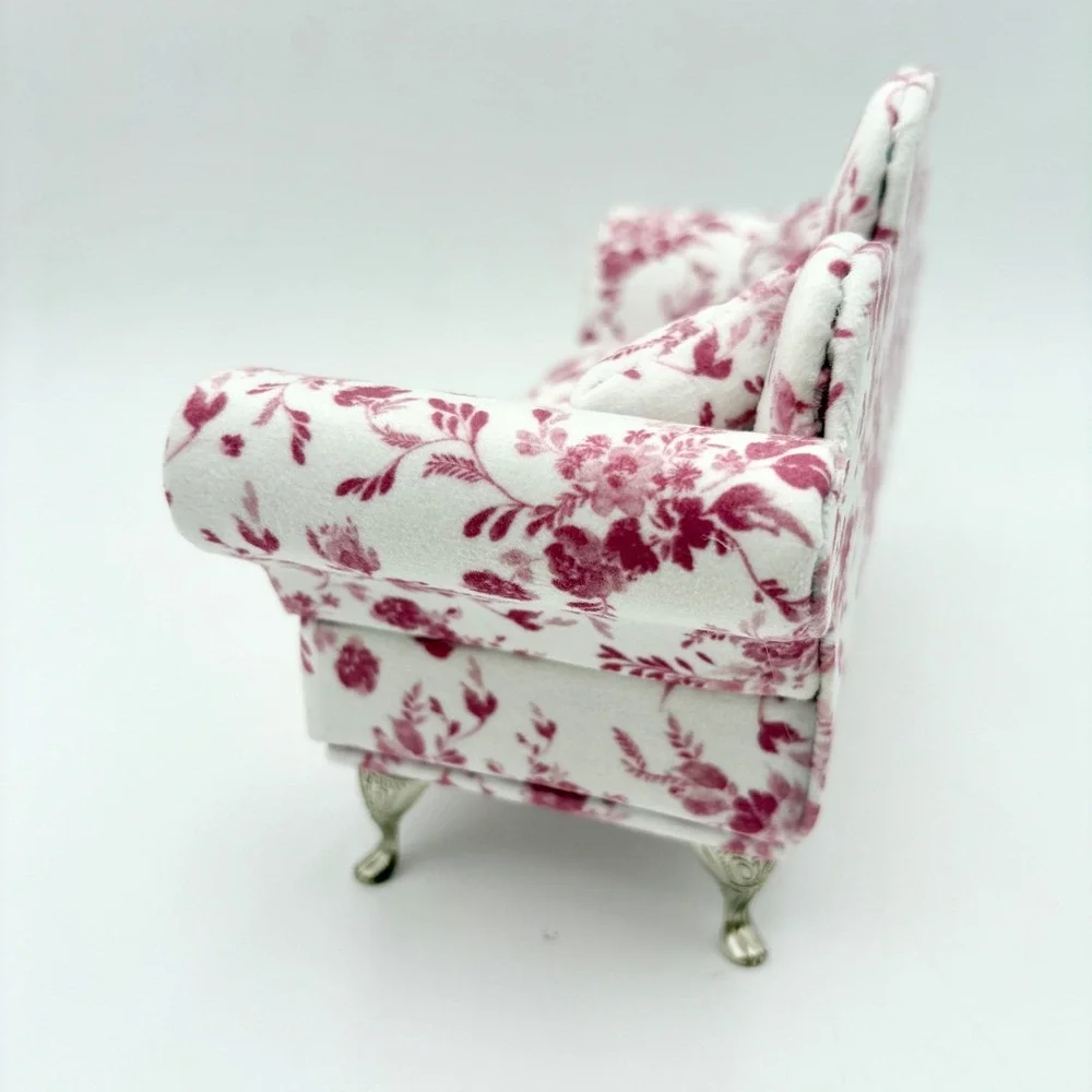 Miniature Couch Jewelry Box Floral Print Sofa Ring Holder Display Case